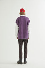 OVERSIZED CABLE KNIT VEST PURPLE MELANGE (6608600367222)