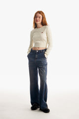 スモールチェリーケーブルクロップニット／SMALL CHERRY CABLE CROP KNIT [IVORY]