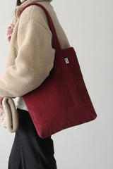Corduroy simple line bag - autumn red