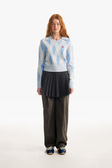 スモールチェリーアーガイルカラーニット／SMALL CHERRY ARGYLE COLLAR KNIT [SKY]
