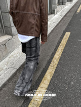 No.0089 rain washing wide black denim PT