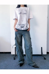 Cargo pocket denim wide pants