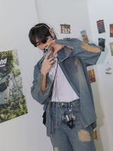 3 TAP Smoke Wrinkle Wash Denim Shirt (2color)
