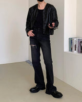 クロップドレザーカーディガン/SI Cropped Leather Cardigan (3 colors)