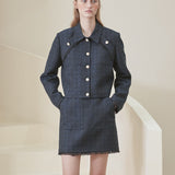 [LINE] Tweed Line Skirt (Navy) (6696647164022)