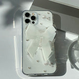 Beige - Ribbon Pearl Phone Case Ribbon Tok Set_glitter