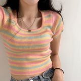 Stripe Short Sleeve Knit Top