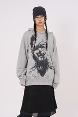 Drawing face non-pocket hoodie