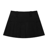 DVRK PRIVÉ ローライズ ストライプ プリーツ ミニ スカート - ブラック