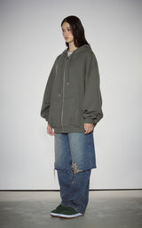  BLUR HEART LOOSE HOODIE ZIP UP_KHAKI