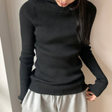 Conet ribbed slim fit inner long sleeve hoodie sweatshirt