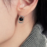 Rectangle UFO Onyx Earrings (Silver)