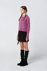 チェリーカラージップアップニット / CHERRY COLLAR ZIP UP KNIT KS [PURPLE]