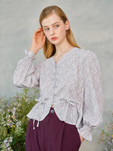 レースボタンパフブラウス / Lace Button Puff Blouse (2colors)