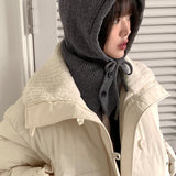Tenu two-button hoodie knit ribbon strap balaclava