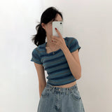 Stripe Short Sleeve Knit Top