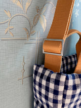 Porto check pattern bag picnic check cotton cloth bag cross shoulder tote bag L size