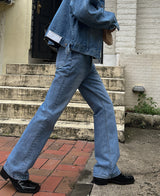 カラーレスブーツカットデニムパンツ/Collarless bootcut denim