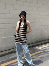 バーニーアンドホルターストライプレイヤードミニワンピース / Barney and Halter Stripe Layered Mini One Piece