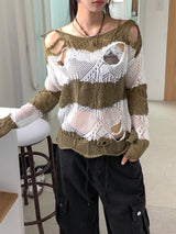 ビルドビンテージダメージストライプロングスリーブニットウェア