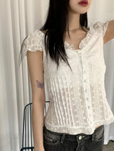 ジャケットレースパンチングy2kピンタックオフショルダースリーブレスブラウス / Jacket lace punching y2k pintuck off shoulder sleeveless blouse