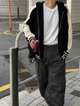 No.0390 varsity hood KNIT zip-up (3color)