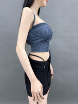 デニムフリーストラップトップ/802. Denim free strap top (3color)