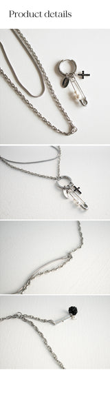 2ディファレントテクスチャーチェーンレイヤードネックレス/[Unisex] 2 different texture chain layered necklace