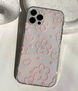 フラワーピンクハーとラインフォーンケース / Flower Pink Heart Line Phone Case