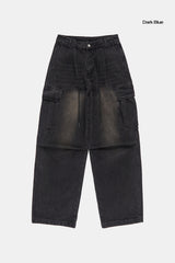 Dark cloud wide cargo denim pants