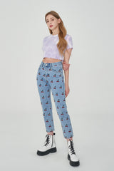 ストレートフィットチェリー刺繍デニムパンツ/ STRAIGHT FIT CHERRY EMBROIDERY DENIM PANTS [6851]