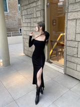 ソフトボタンスリットスカート/134. Soft button slit sk (black, ivory)