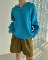 ダメージハーフジップアップフード/Damage Half Zip-Up Hood (3color)