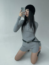 Two-piece ribbed slim pants (Belt included)