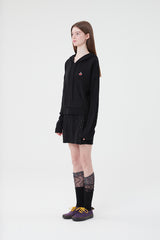 スモールチェリーショットニットフーディー／SMALL CHERRY SHORT KNIT HOODIE [BLACK]