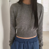 [Cashmere/12color] リモンラムウールラウンドクロップ長袖ニット