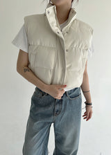 クロップレザーパッデッドベスト/Crop Leather Padded Vest (2color)