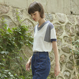 ストライプセーラーカラーTシャツ/[LINE] Stripe Sailor Collar T-shirt