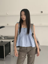 スモーキングデニムフレア ストラップスリーブレス/Piret Smoking Denim Flare Strap Sleeveless