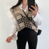 Houndstooth V-Neck Knit Vest