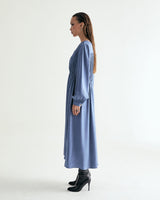 V-NECK CREASE SHIRRING ONEPIECE - CLASSIC BLUE (6635995955318)