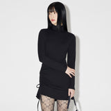 Shirring High-neck Mini Dress [BLACK] (6638395261046)