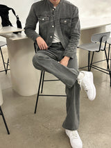 セミオーバーサイズチャイナセットアップデニムパンツ / LMN Semi-Oversized China Setup Denim Pants (Gray)