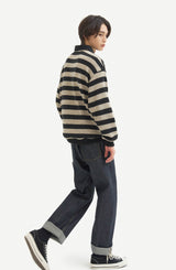 ストライプカラーカーディガンシャツ/Striped collar cardigan shirt C7 Oatmeal&Black