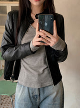 Biker Rider Short Leather Jacket (2color)