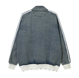(UNISEX) ダメージ配色ラインデニムジャケット