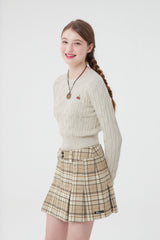 スモールチェリークロップ丈ニット／SMALL CHERRY CABLE CROP KNIT [CREAM]