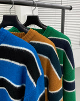 ウォパラウンドネックストライプモヘアニットウェア / EV WOPA Round Neck Striped Mohair Knitwear (3 colors)