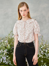 フローラルフリルピンクボタンブラウス / Floral Frill Pink Button Blouse
