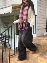 Coing brush check long muffler scarf